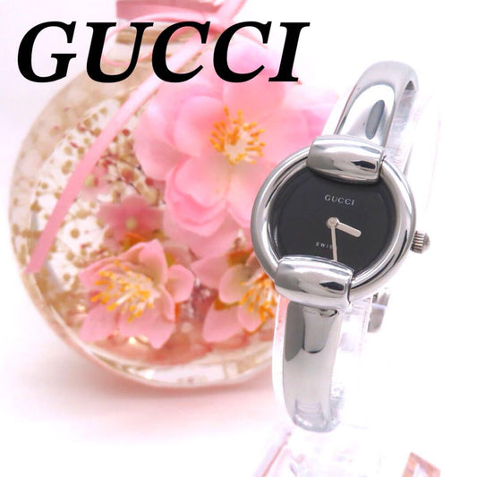 GUCCI 1400L Quartz Watch Wristwatch Black Silver Women's Authentic