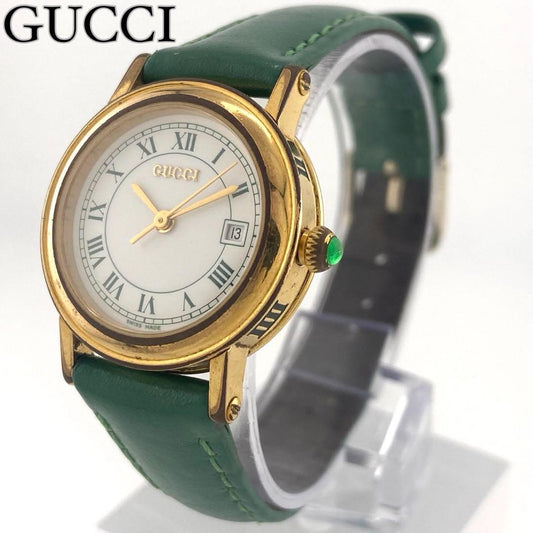 GUCCI 7200L Quartz Watch Wristwatch Gold Green Women's Authentic