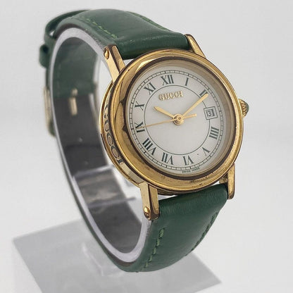 GUCCI 7200L Quartz Watch Wristwatch Gold Green Women's Authentic