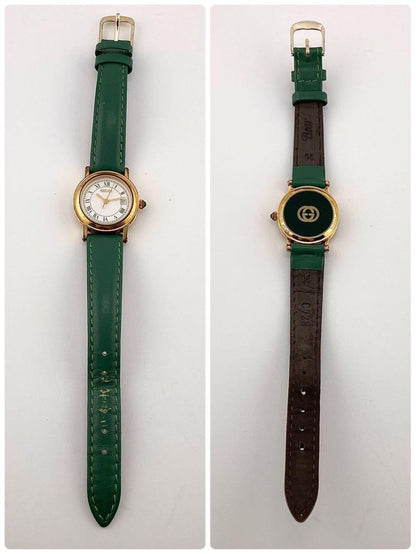 GUCCI 7200L Quartz Watch Wristwatch Gold Green Women's Authentic