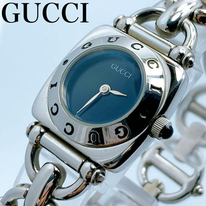 GUCCI 6400L Quartz Watch Wristwatch Black Silver Women's Authentic