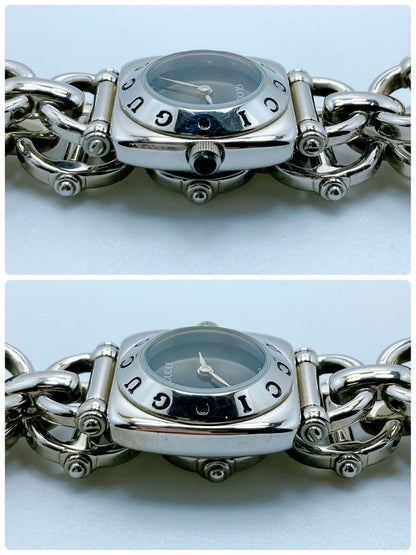 GUCCI 6400L Quartz Watch Wristwatch Black Silver Women's Authentic