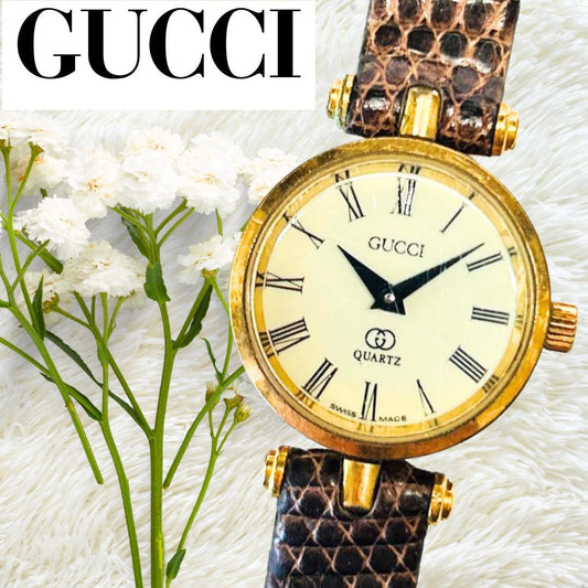 GUCCI Quartz Watch Wristwatch Gold White Women's Authentic