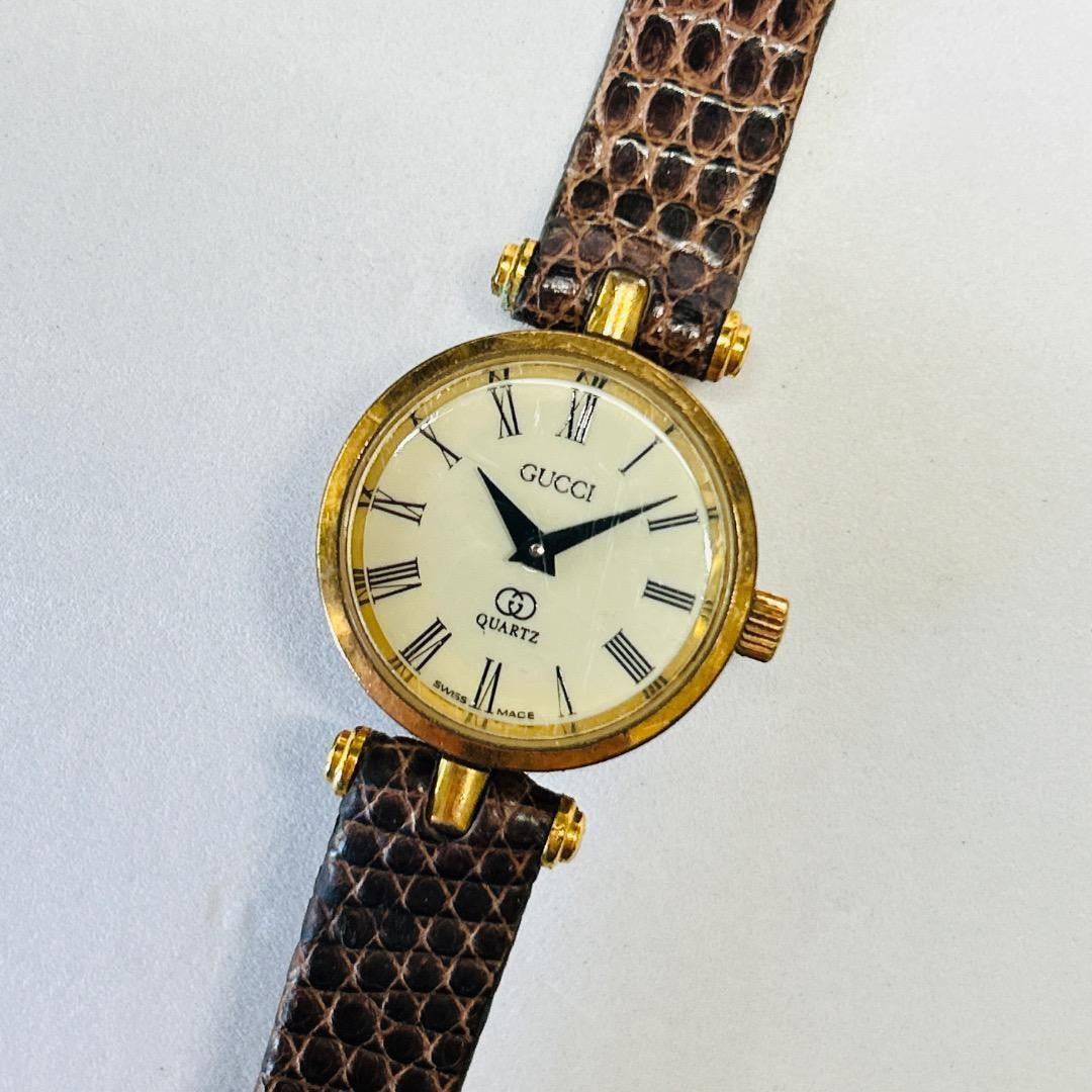 GUCCI Quartz Watch Wristwatch Gold White Women's Authentic
