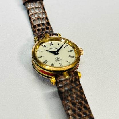 GUCCI Quartz Watch Wristwatch Gold White Women's Authentic