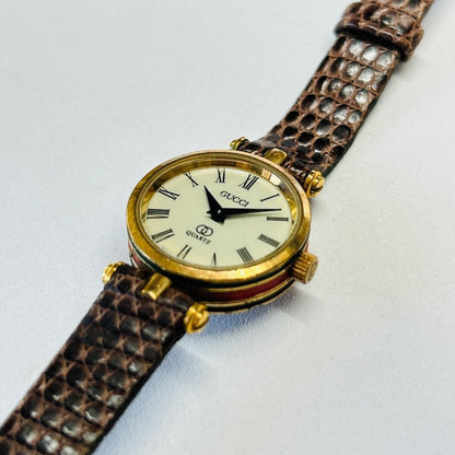 GUCCI Quartz Watch Wristwatch Gold White Women's Authentic