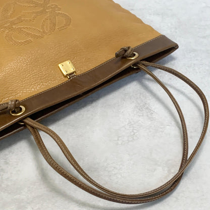 LOEWE Bag Anagram Hand Tote Purse Leather Yellow Brown Used Women's Authentic