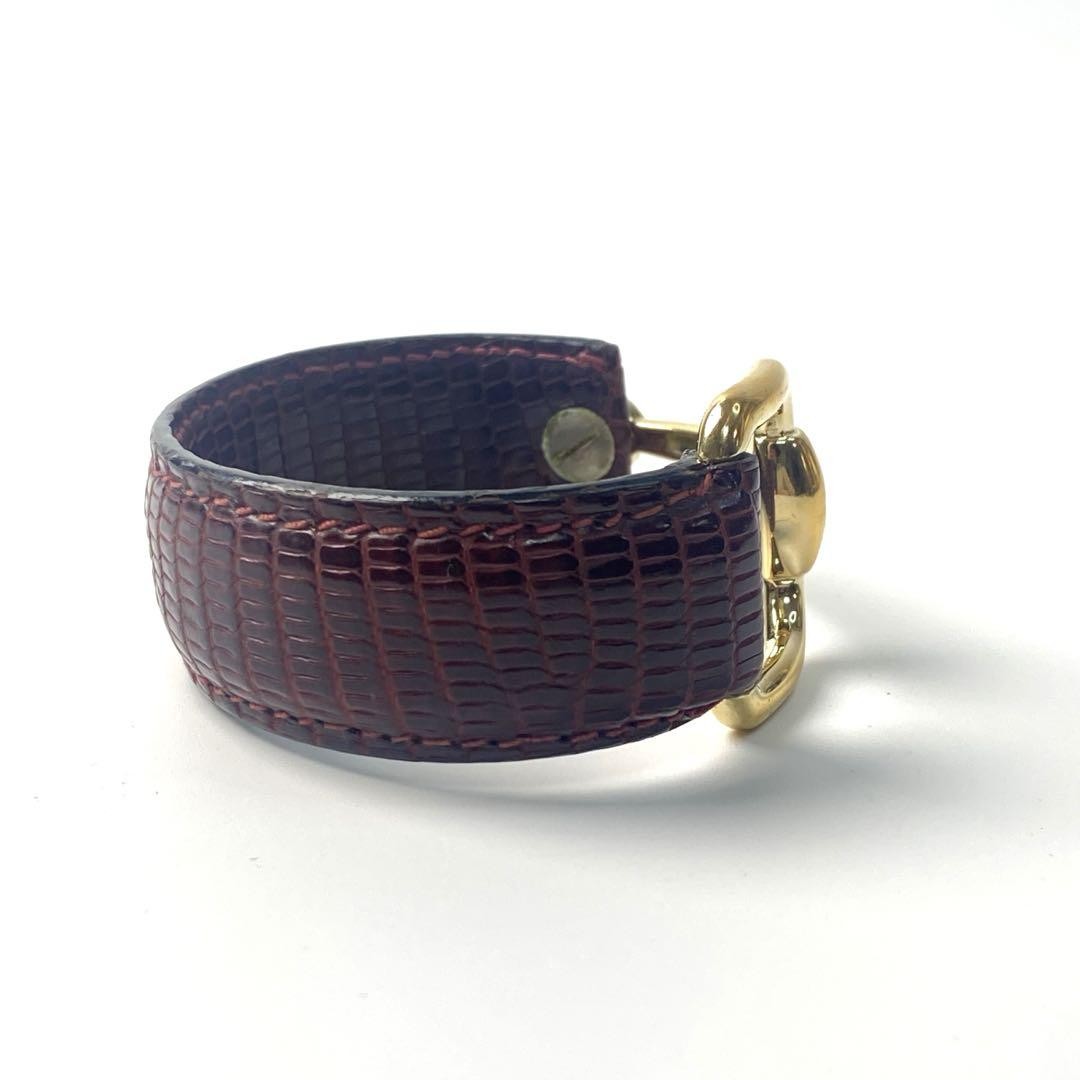 GUCCI Bracelet Bangle Horsebit Gold Bordeaux Leather Women Accessory Authentic