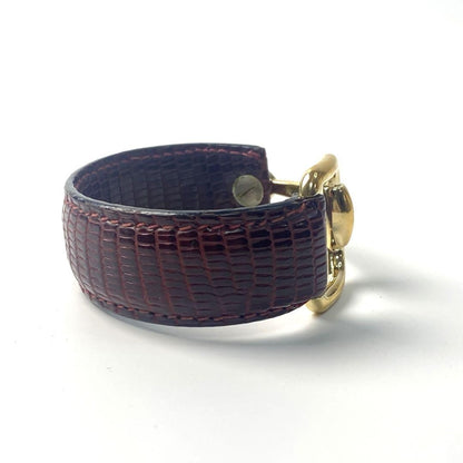 GUCCI Bracelet Bangle Horsebit Gold Bordeaux Leather Women Accessory Authentic