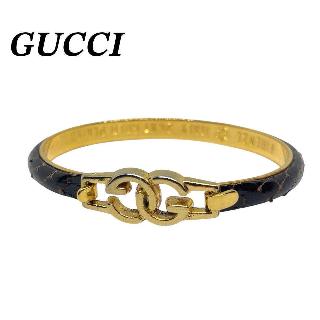 GUCCI Bracelet Bangle Gold tone Black Women Accessory Authentic Used