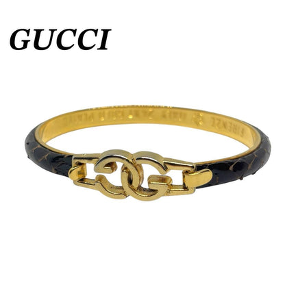 GUCCI Bracelet Bangle Gold tone Black Women Accessory Authentic Used