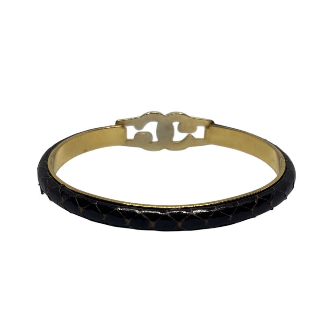 GUCCI Bracelet Bangle Gold tone Black Women Accessory Authentic Used