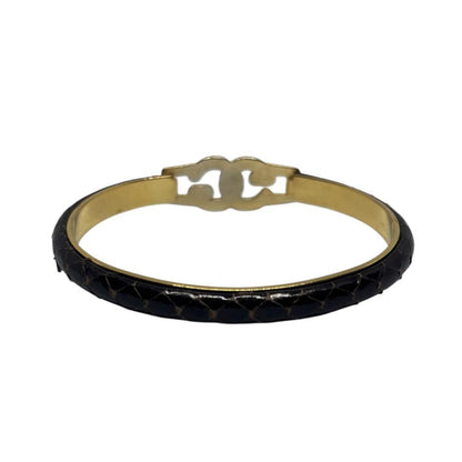 GUCCI Bracelet Bangle Gold tone Black Women Accessory Authentic Used