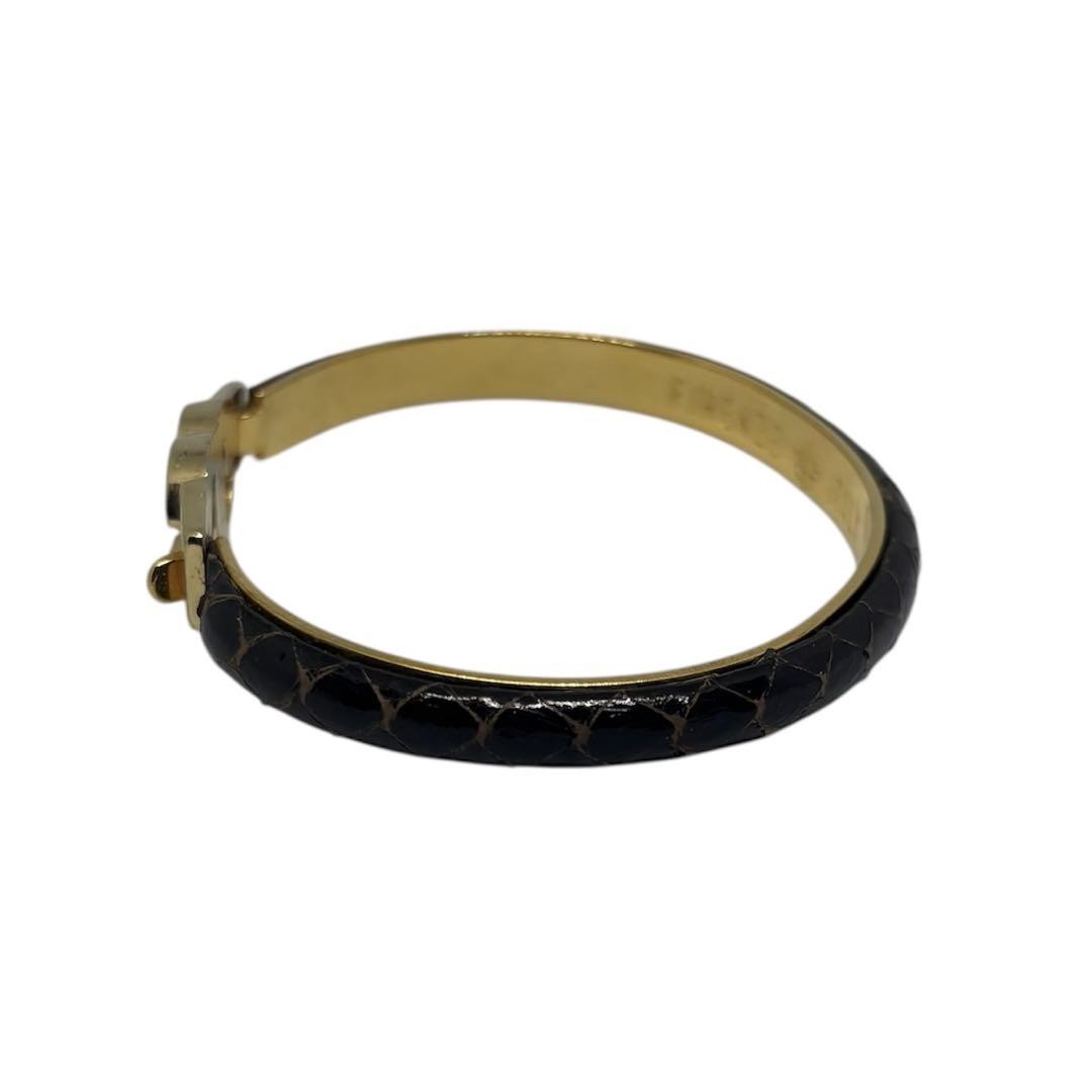 GUCCI Bracelet Bangle Gold tone Black Women Accessory Authentic Used