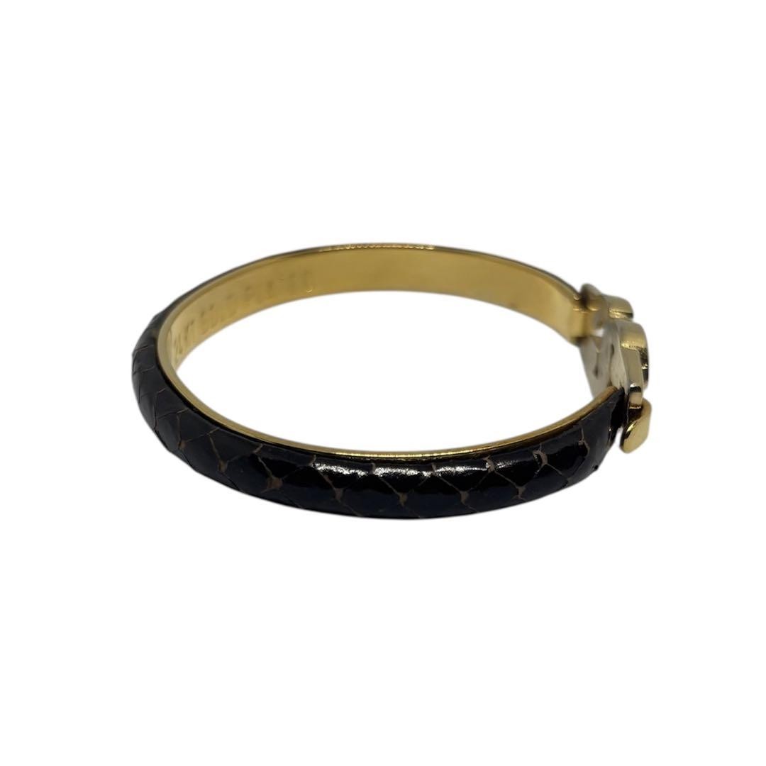 GUCCI Bracelet Bangle Gold tone Black Women Accessory Authentic Used