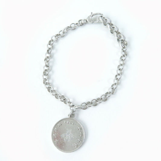 GUCCI Bracelet Bangle BEE Coin Interlocking G Silver Ag925 Women Accessory Auth