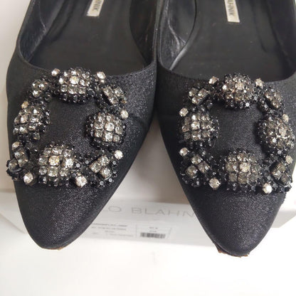 Manolo Blahnik Flat Shoes Pumps Heel HANGISI EU 37.5 US 7.5 Black Authentic