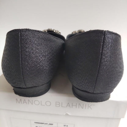 Manolo Blahnik Flat Shoes Pumps Heel HANGISI EU 37.5 US 7.5 Black Authentic