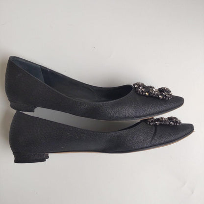 Manolo Blahnik Flat Shoes Pumps Heel HANGISI EU 37.5 US 7.5 Black Authentic