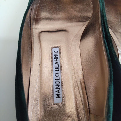 Manolo Blahnik Shoes Pumps Heel HANGISI EU 37.5 US 7.5 Dark Green Authentic