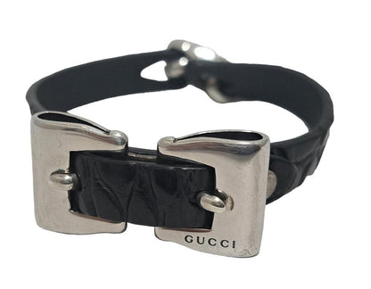 GUCCI Bracelet Bangle Leather Black Unisex Accessory Authentic