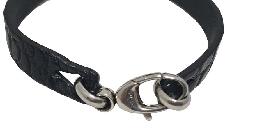 GUCCI Bracelet Bangle Leather Black Unisex Accessory Authentic