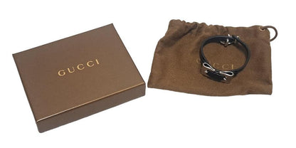 GUCCI Bracelet Bangle Leather Black Unisex Accessory Authentic