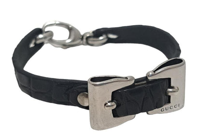 GUCCI Bracelet Bangle Leather Black Unisex Accessory Authentic