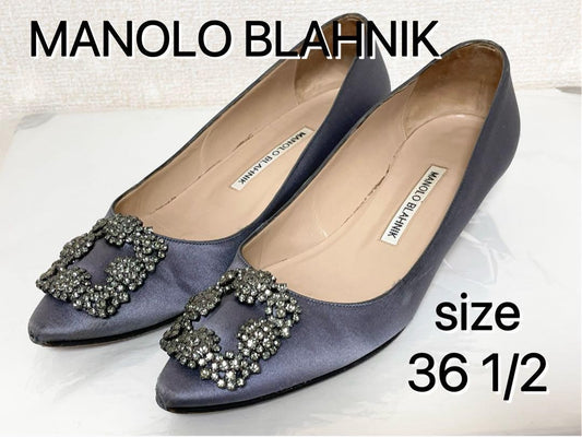 Manolo Blahnik Shoes Pumps Heel HANGISI EU 36.5 US 6.5 Gray Purple Authentic