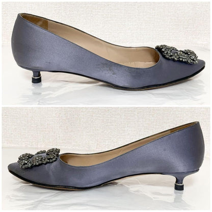 Manolo Blahnik Shoes Pumps Heel HANGISI EU 36.5 US 6.5 Gray Purple Authentic