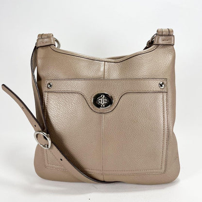 COACH Shoulder Bag Purse Turn Lock Leather Beige Authentic