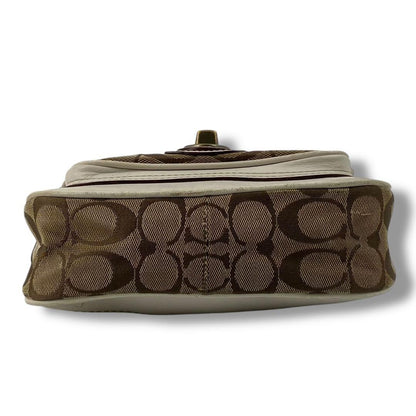 COACH Shoulder Bag Purse Turn Lock Canvas Leather White Beige Authentic