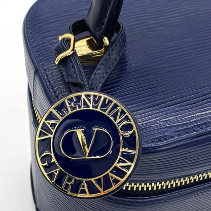 Valentino Garavani Vanity Bag Hand Bag Tote Purse Leather Navy Authentic