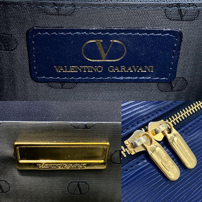 Valentino Garavani Vanity Bag Hand Bag Tote Purse Leather Navy Authentic