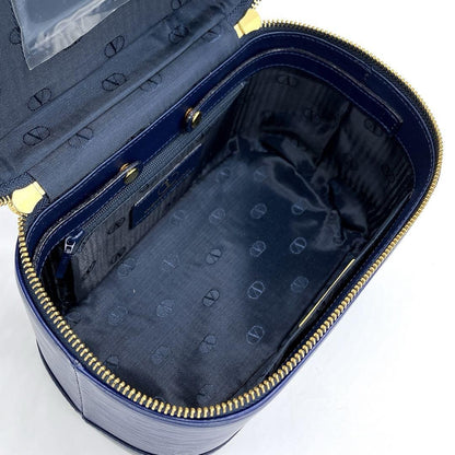Valentino Garavani Vanity Bag Hand Bag Tote Purse Leather Navy Authentic