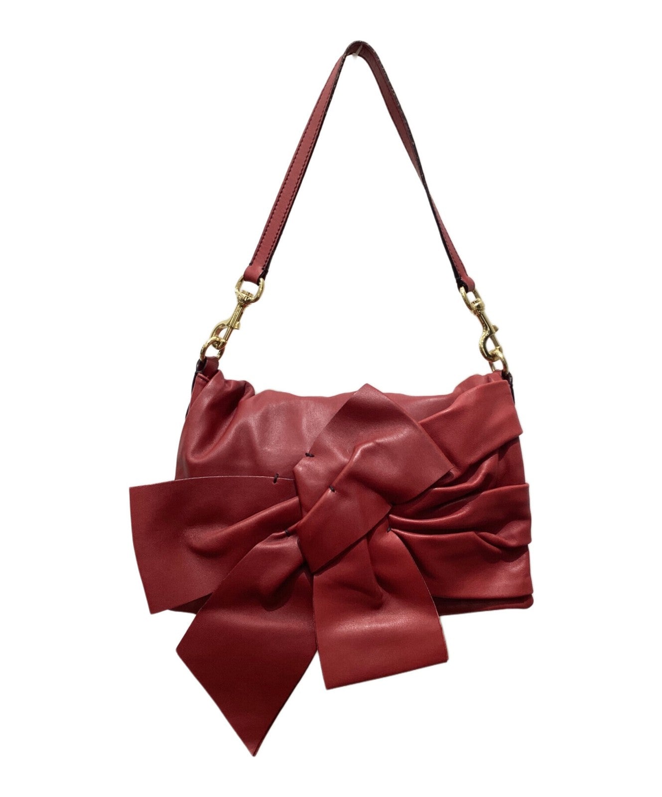 Valentino Garavani Shoulder Bag Purse Ribbon motif clutch one shoulder Red Auth