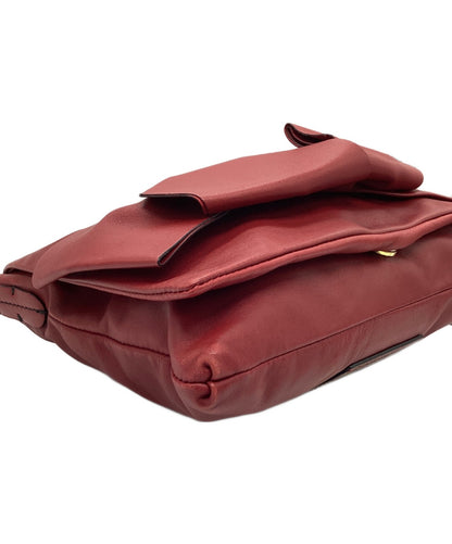Valentino Garavani Shoulder Bag Purse Ribbon motif clutch one shoulder Red Auth
