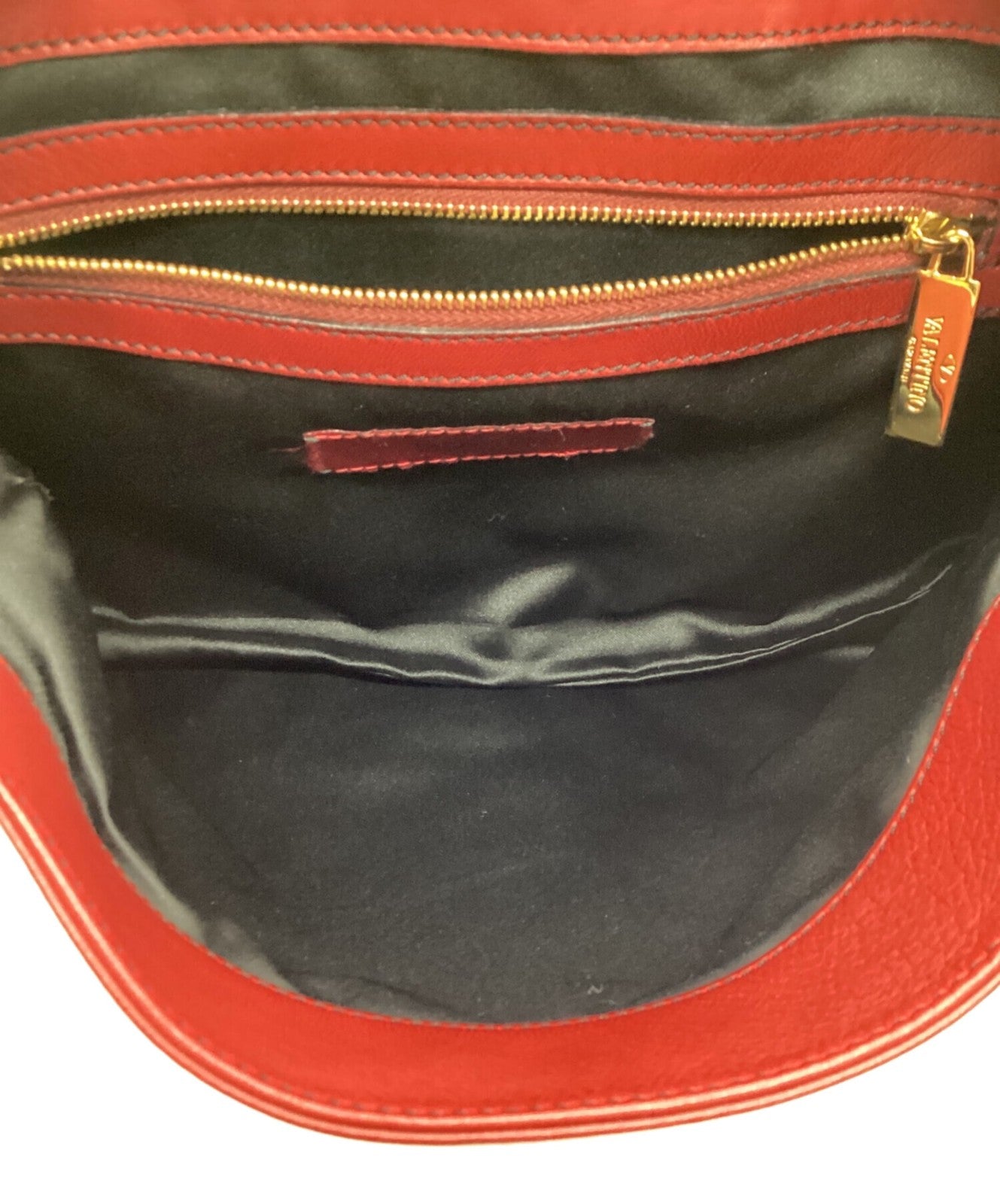 Valentino Garavani Shoulder Bag Purse Ribbon motif clutch one shoulder Red Auth