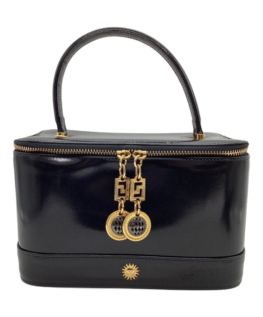 VERSACE Vanity Bag Hand Bag Tote Purse Sunburst Black Authentic