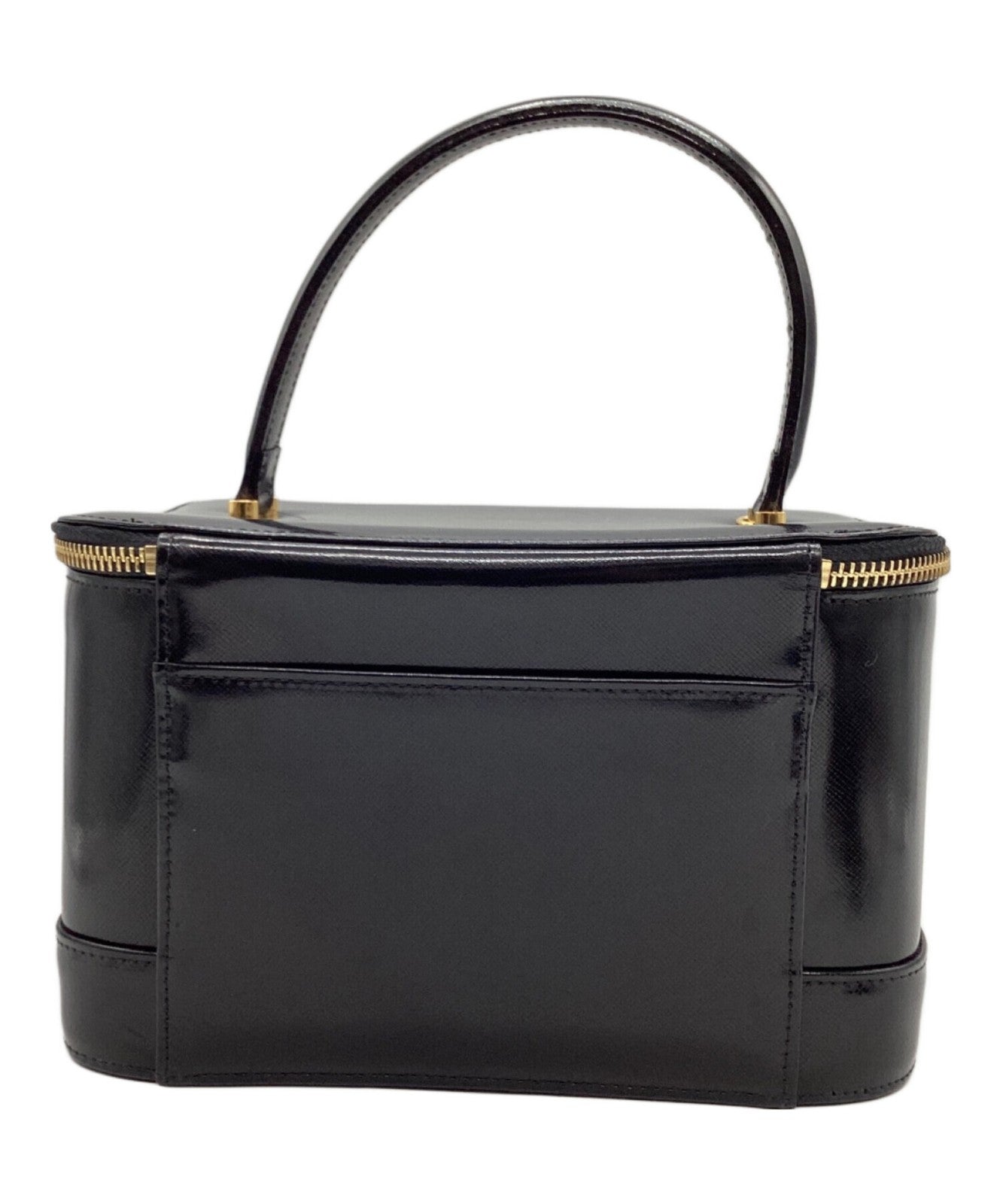 VERSACE Vanity Bag Hand Bag Tote Purse Sunburst Black Authentic