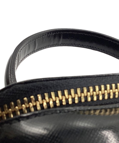 VERSACE Vanity Bag Hand Bag Tote Purse Sunburst Black Authentic