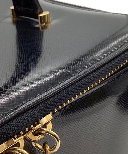 VERSACE Vanity Bag Hand Bag Tote Purse Sunburst Black Authentic