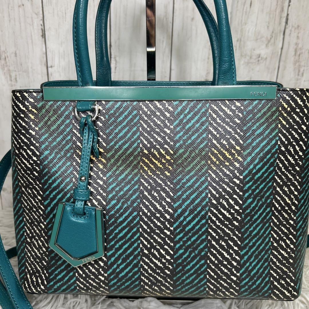 FENDI Shoulder Bag Purse 2Jours Green Blue Authentic