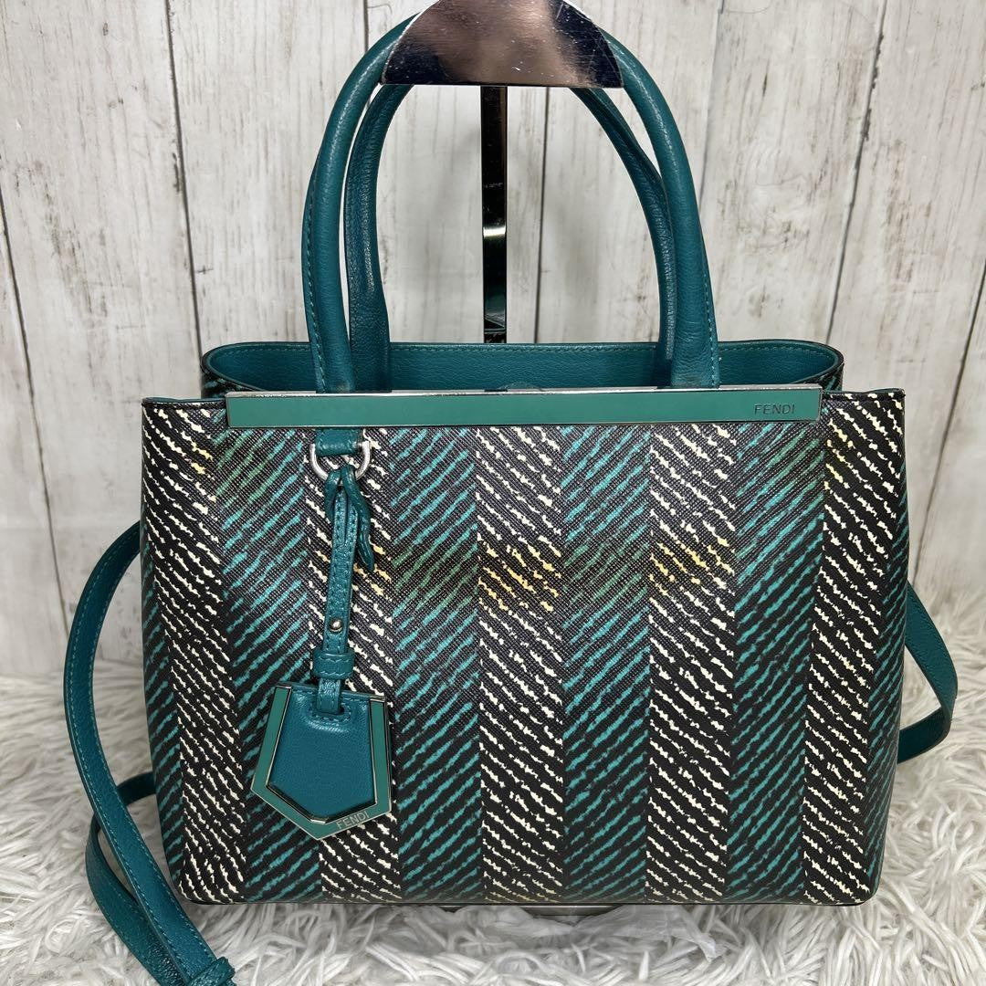 FENDI Shoulder Bag Purse 2Jours Green Blue Authentic