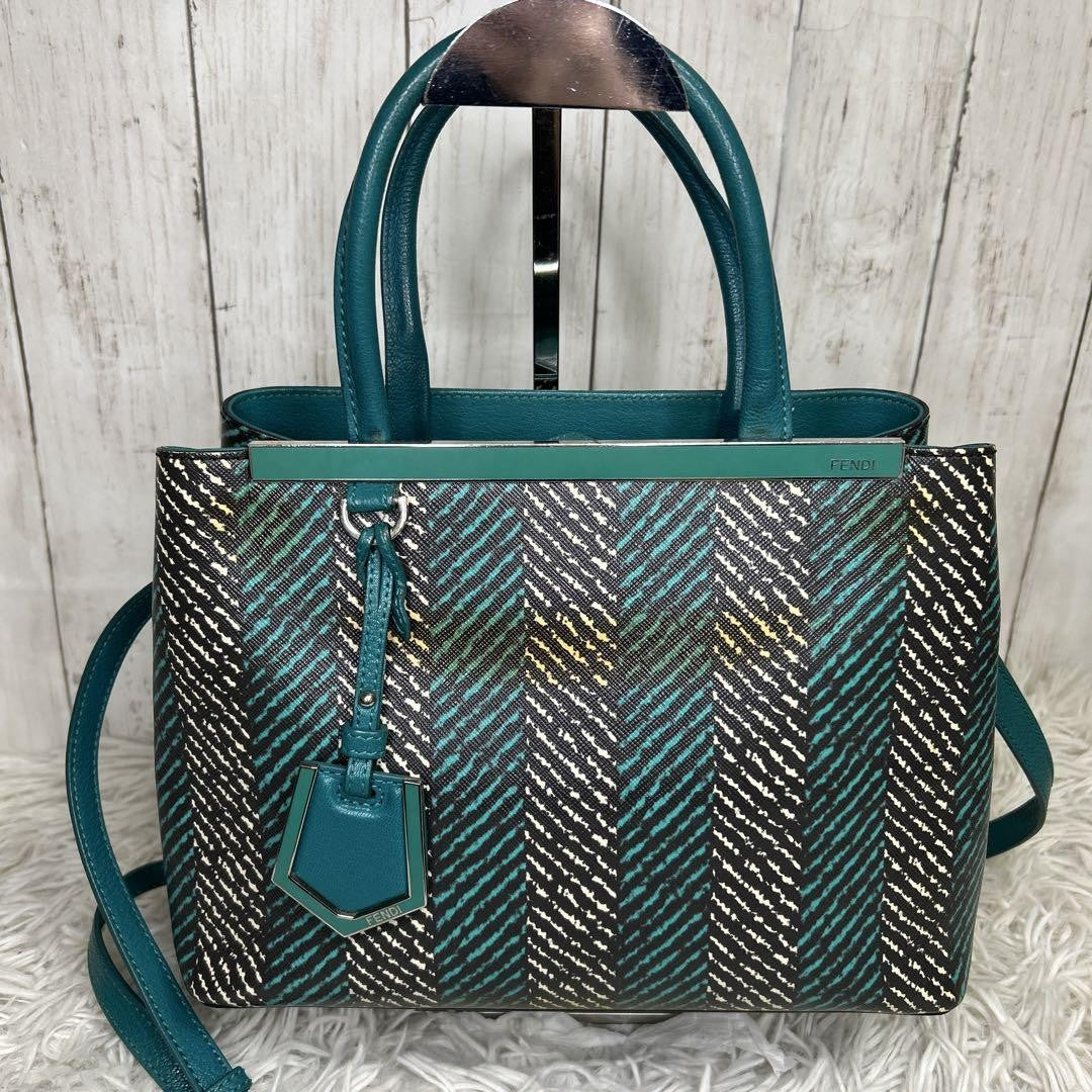 FENDI Shoulder Bag Purse 2Jours Green Blue Authentic