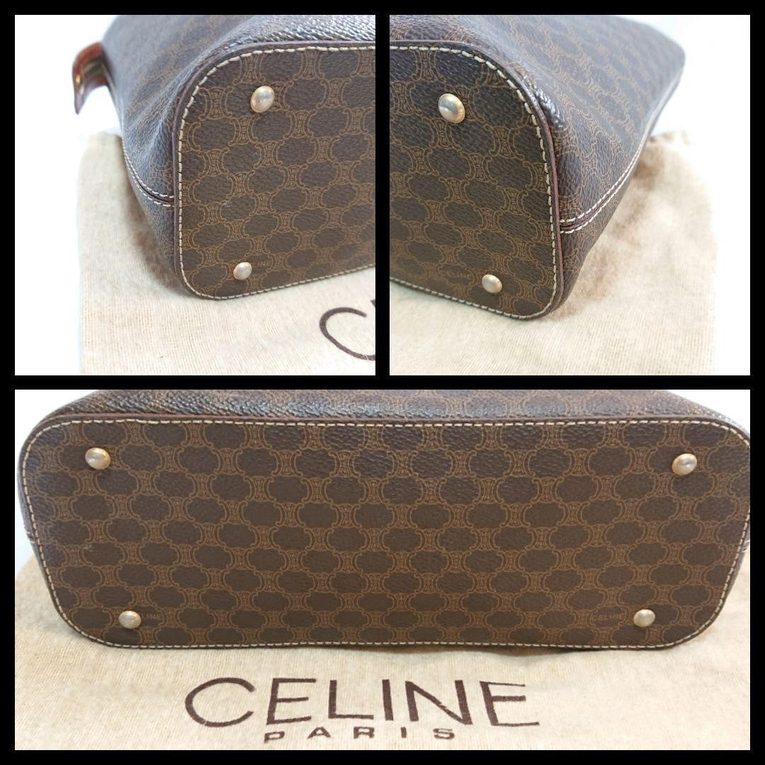 CELINE Macadam Purse Handbags tote bag shoulder bag Leather PVC Brown Beige Auth