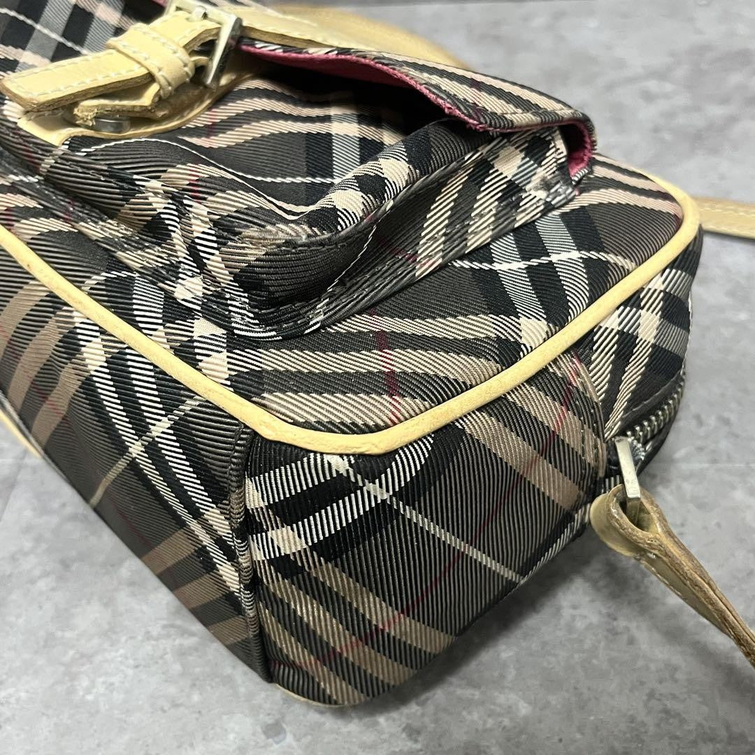BURBERRY BLUE LABEL Shoulder Bag Purse Nova Check Gray Pink Authentic