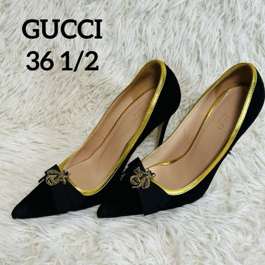 GUCCI Shoes Pumps Heel EU 36.5 US 6.5 Suede Black Authentic