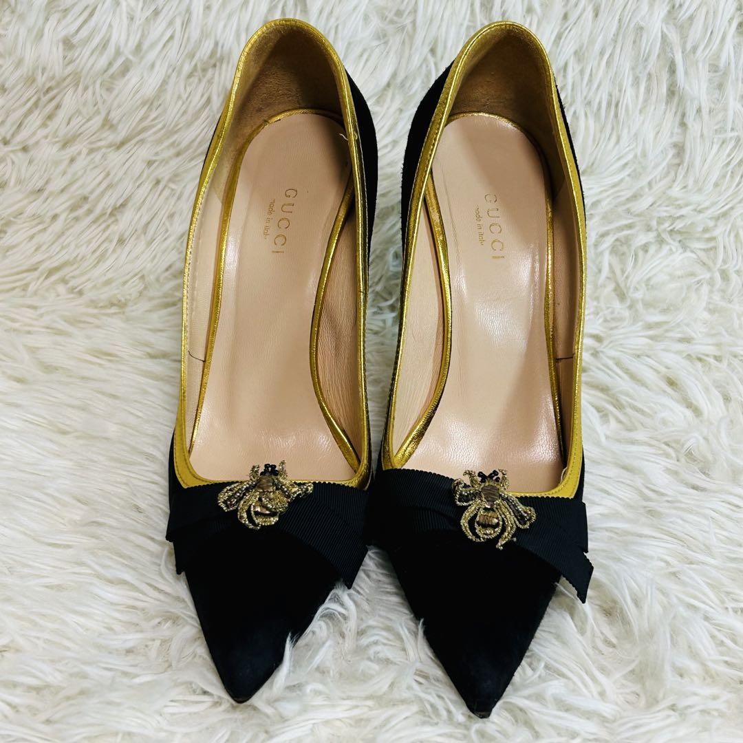 GUCCI Shoes Pumps Heel EU 36.5 US 6.5 Suede Black Authentic