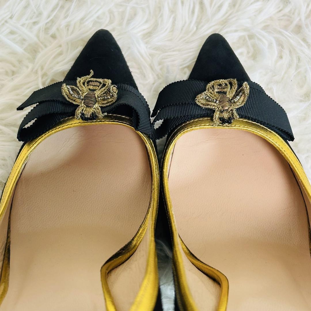GUCCI Shoes Pumps Heel EU 36.5 US 6.5 Suede Black Authentic